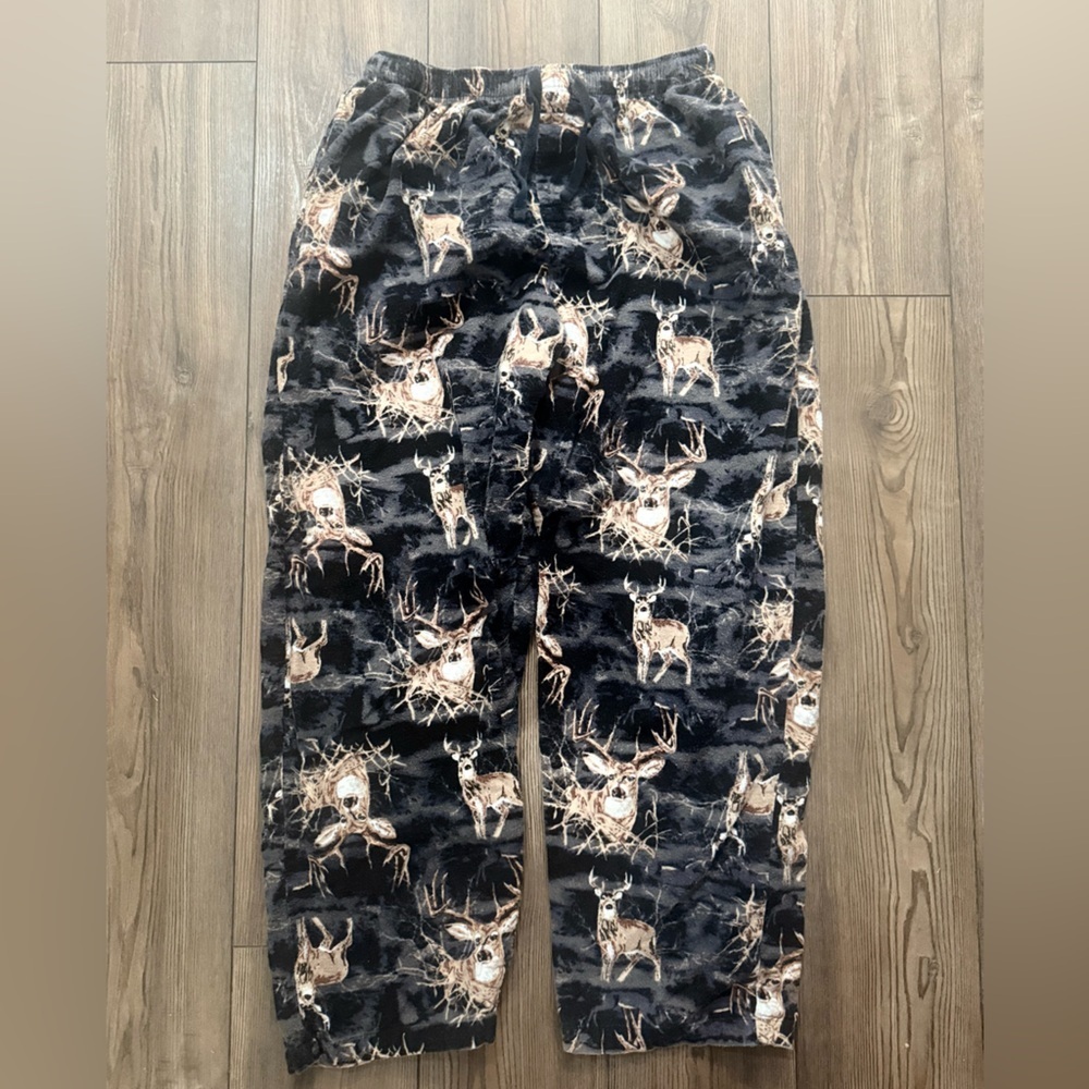 Mountain Ridge Deer Print Lounge Pants Men’s XL Fleece Lined Cozy Sleepwear
